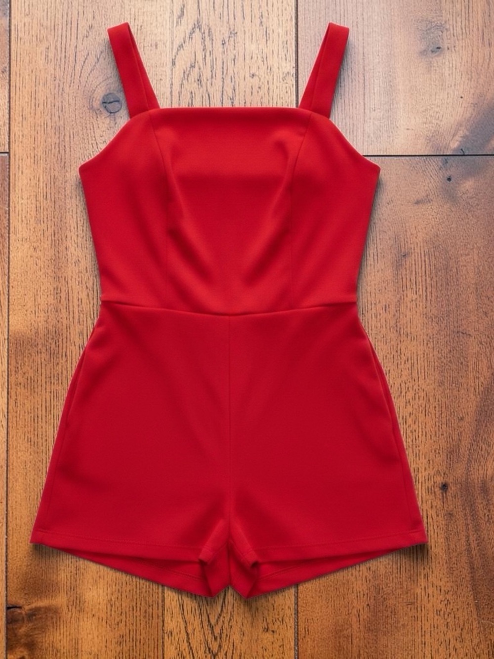 Red Women's Square-Neck Short Romper